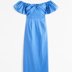 Taffeta Off-The-Shoulder Midi Dress in French Blue